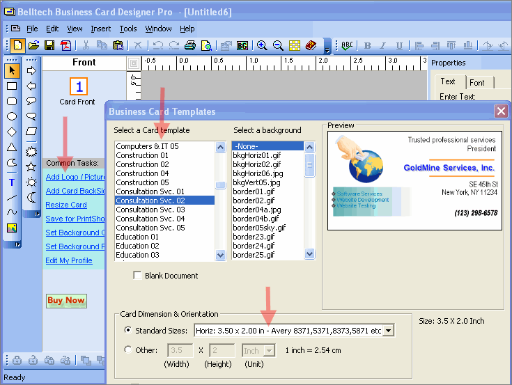 Screenshot of Belltech Business Card Designer Pro 4.3